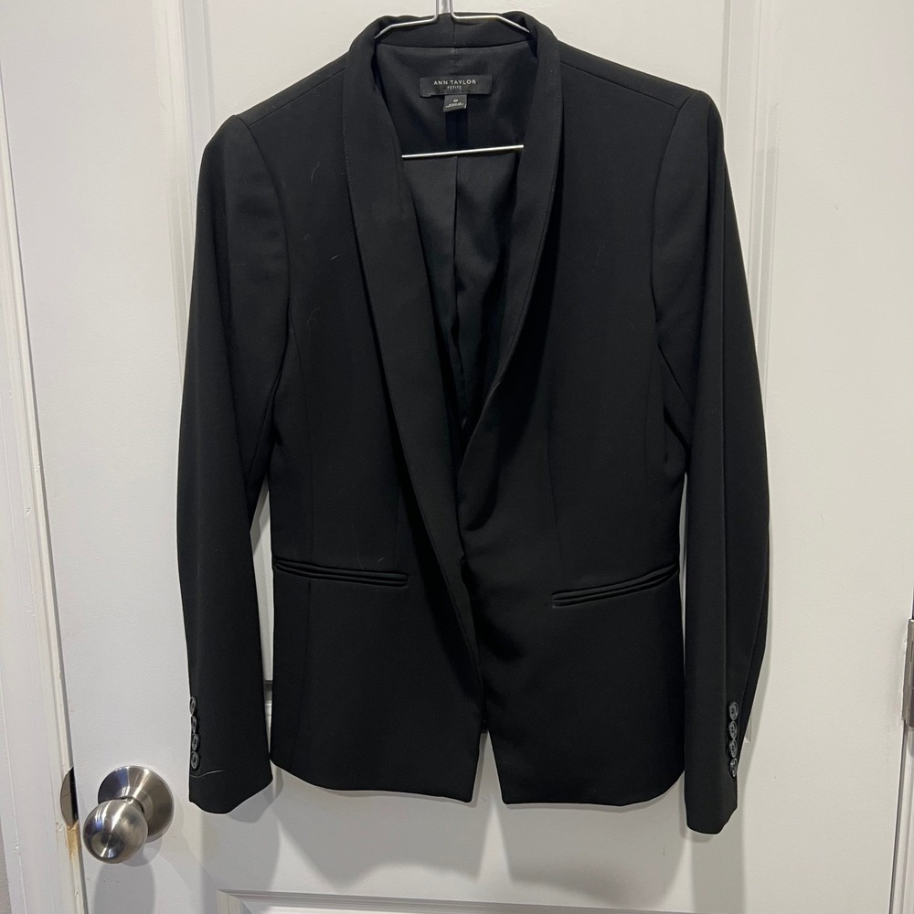 Ann Taylor Womens Blazer Shawl Collar Black 0P